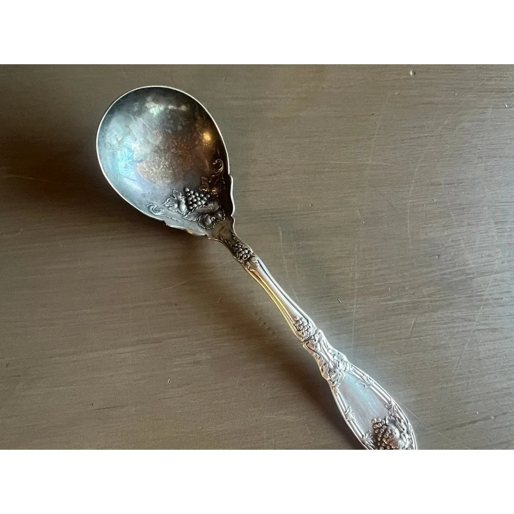 1881 Rogers A1 Silverplate Sugar Shell Spoon Vintage Grape Pattern Silver
